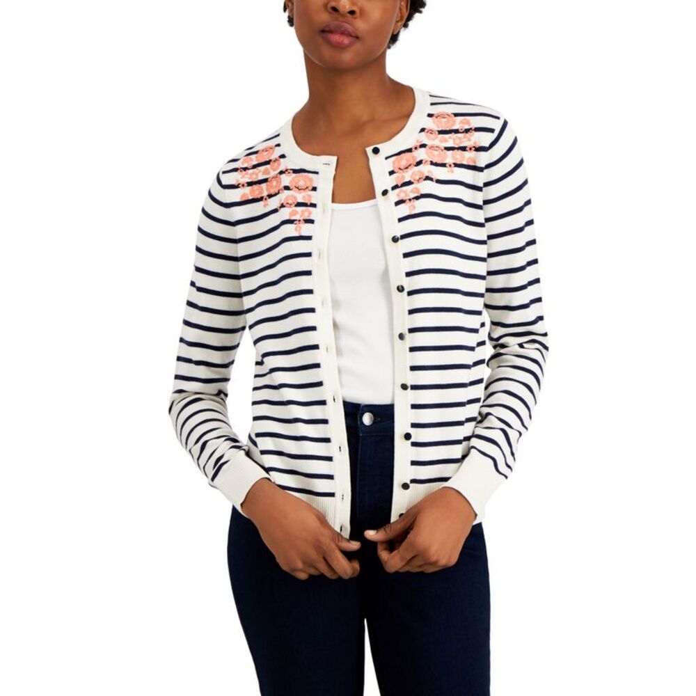 Charter Club Embroidered Stripe Cardigan